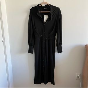 NWT Zara Black Buttoned Belted Midi Dress Size Small